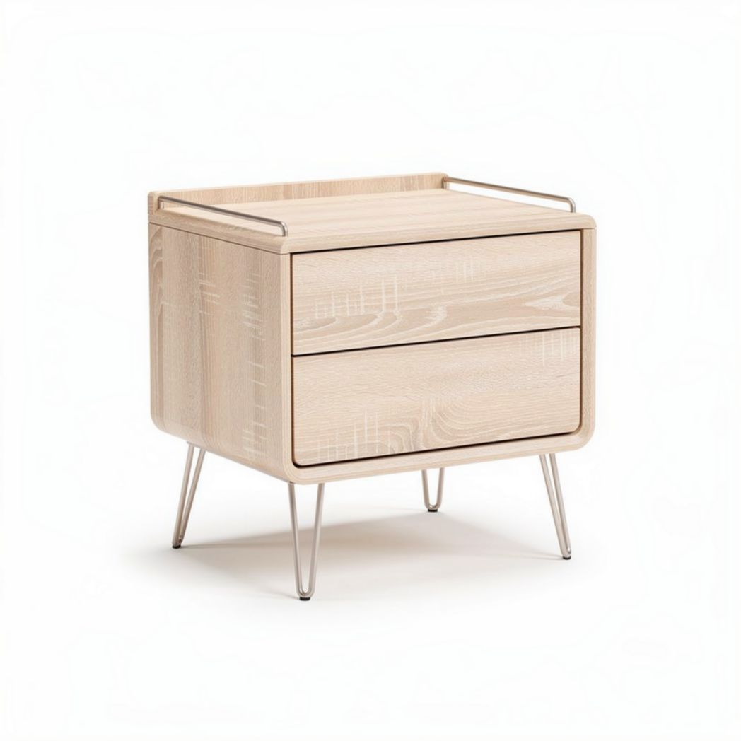 Wooden nightstand with two drawers and metal legs 45 x 40 x 50cm