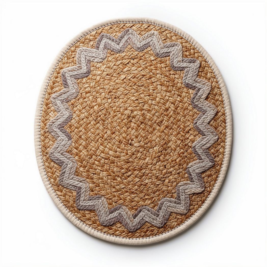Woven jute rug with natural color and grey accent 40 x 40 x 2cm