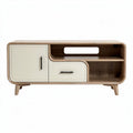Wooden media console with storage cabinet and open shelving 120 x 40 x 50cm