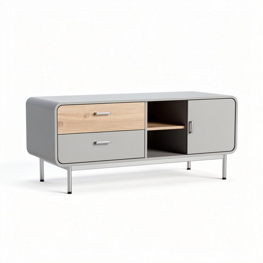 Modern gray and wood sideboard for living room storage 120 x 40 x 45cm
