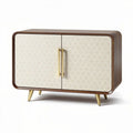 Modern sideboard cabinet with geometric pattern doors in brown and cream 120 x 60 x 75cm
