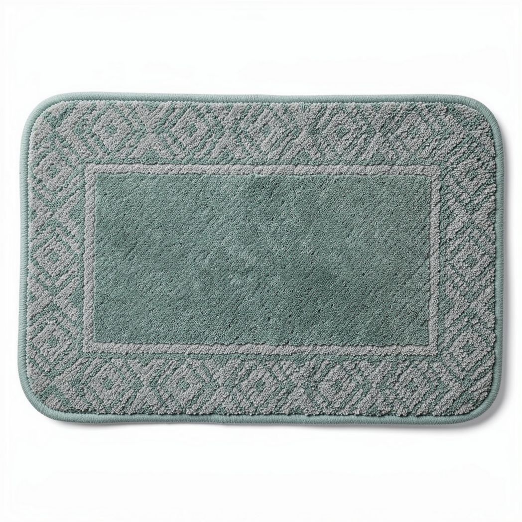 Textured bath mat in green cotton for bathroom use 50 x 80 x 2cm