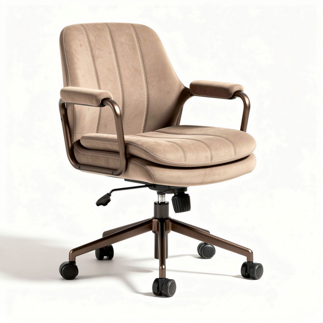 Office chair with adjustable height and rolling wheels in beige fabric