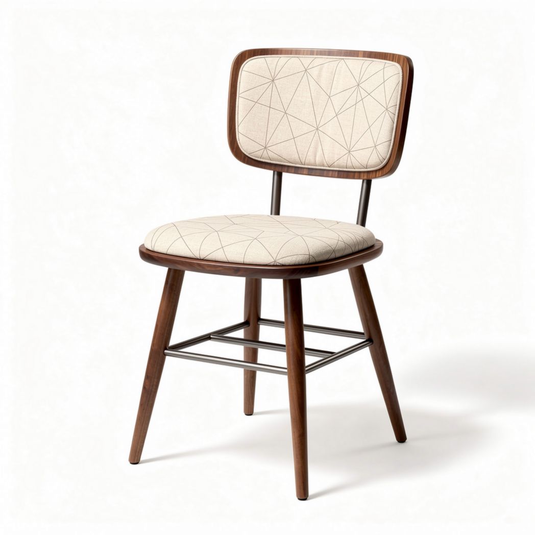 Wooden dining chair with geometric fabric cushion 43 x 43 x 80cm
