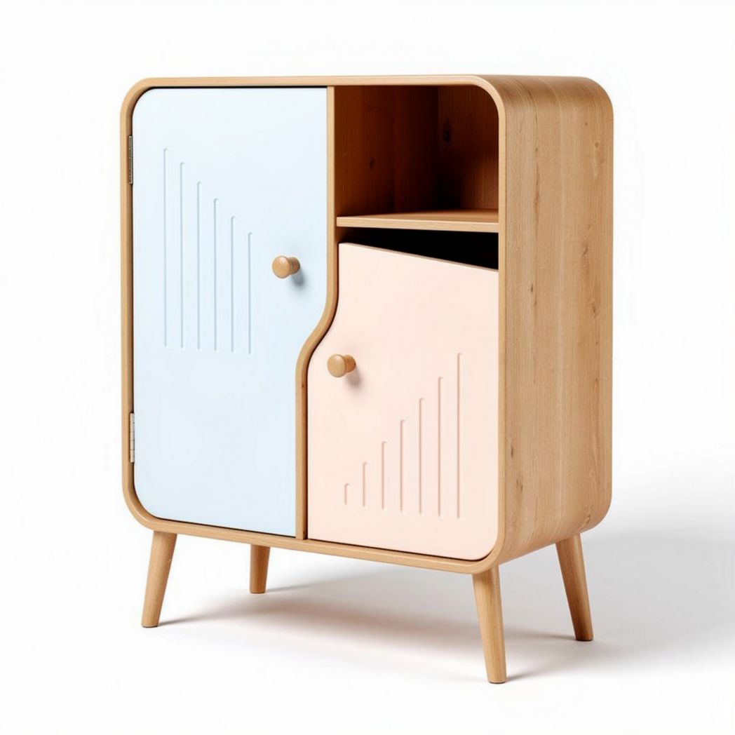 Wooden storage cabinet with pastel doors and minimalist design 80 x 70 x 40cm