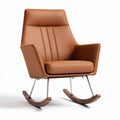 Leather rocking chair with solid wood base in brown color 72 x 70 x 100cm