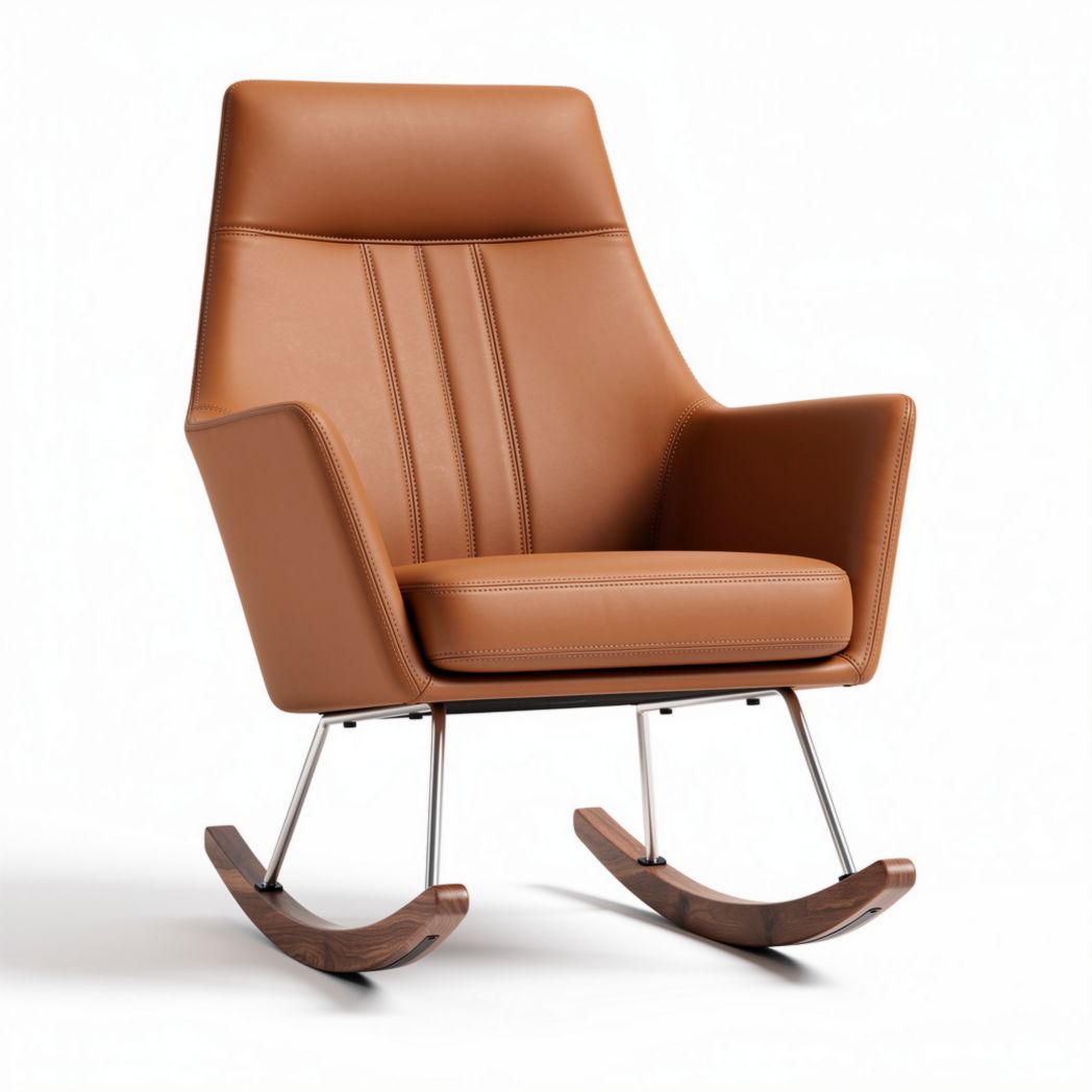 Leather rocking chair with solid wood base in brown color 72 x 70 x 100cm