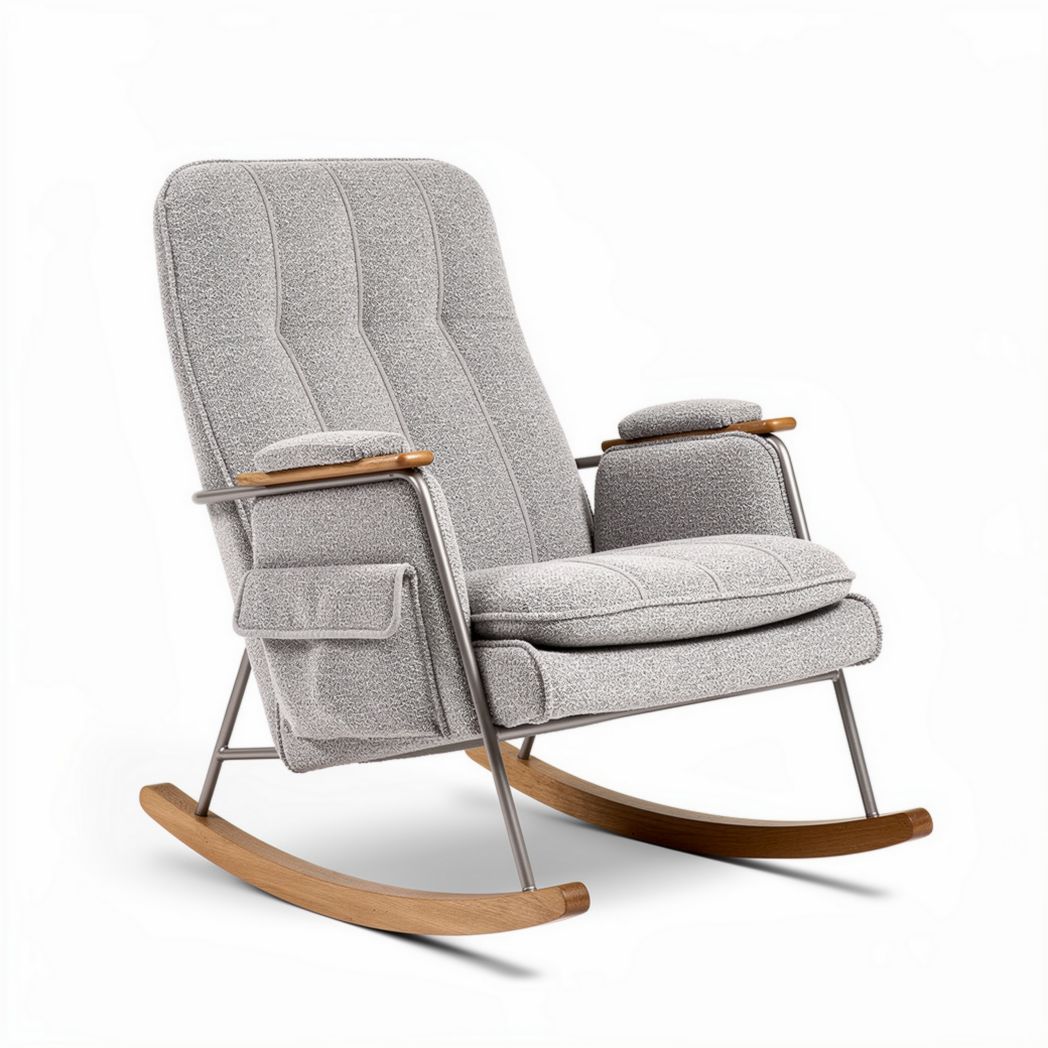 Rocking chair with upholstered fabric seat and wooden armrests 80 x 70 x 100cm