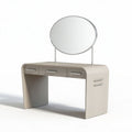 Oval mirror vanity table with storage drawers in light wood 100 x 45 x 75cm
