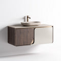 Wall-mounted bathroom vanity with integrated sink in brown wood and white finish 60 x 40 x 15cm