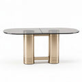 Glass top dining table with metal base in gold finish 200 x 100 x 75cm