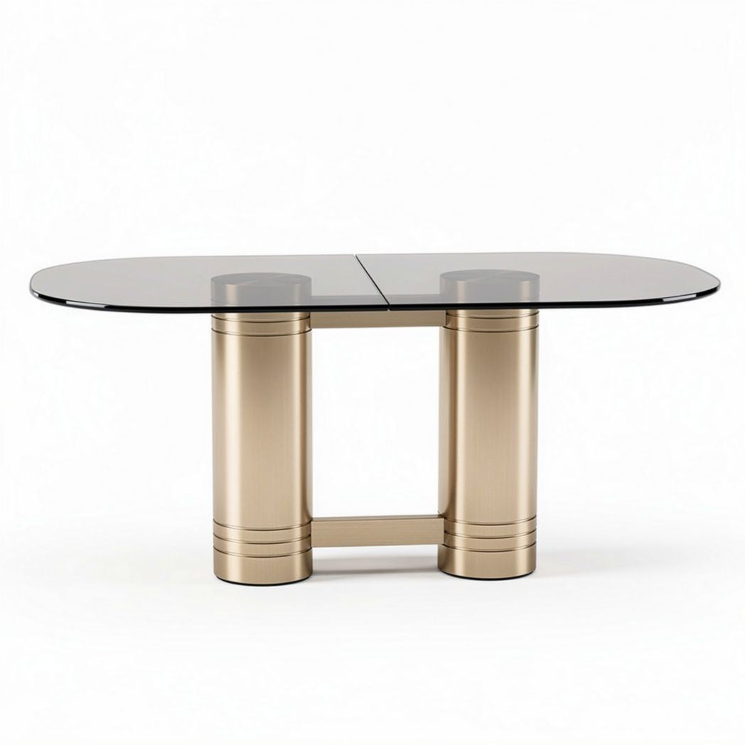 Glass top dining table with metal base in gold finish 200 x 100 x 75cm