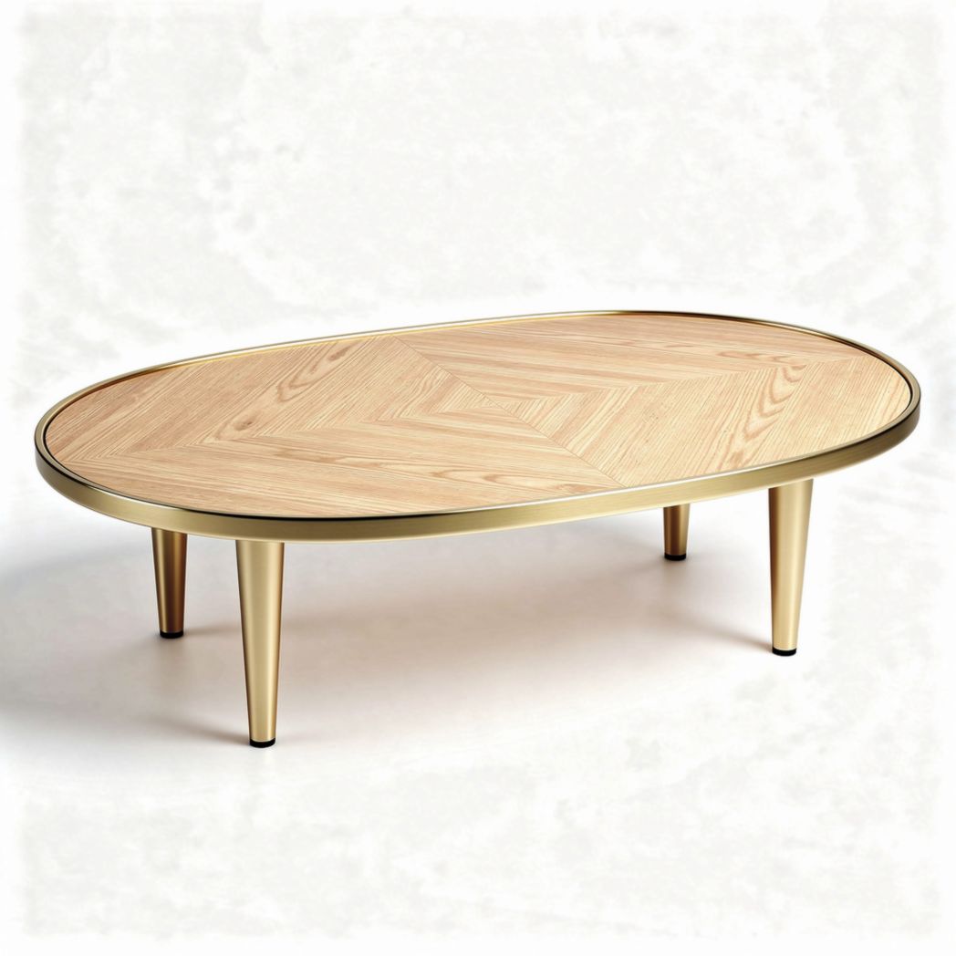 Oval wooden coffee table with golden metal legs 120 x 60 x 40cm
