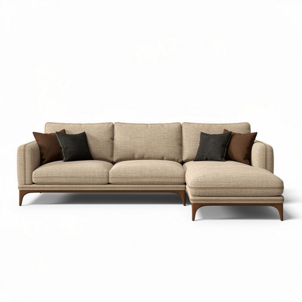 Sectional sofa with linen upholstery and wood frame in beige 250 x 100 x 85cm